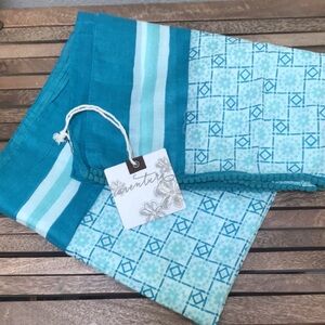 Geo Printed Cotton Scarf, Teal Blue